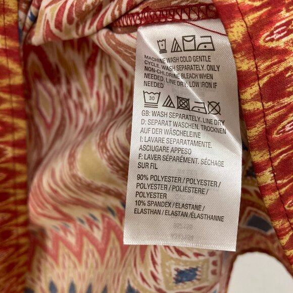 Belle Kim Gravel Size 1X Multi Color Boho Artsy Print V Neck Stretch knit Top - Picture 6 of 8